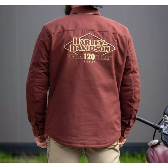 Harley Davidson 120 Year Anniversary Brown Men's Riding Jacket Embroidery Sz 3XL - Picture 1 of 12